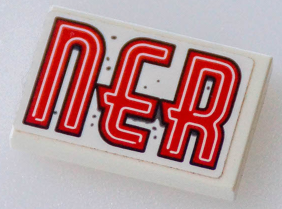 Tile 2 x 3 with Red 'nER' (DInER Right Half) Pattern Model Left Side (Sticker) - Set 70422