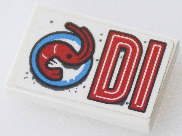 Tile 2 x 3 with Red 'DI' (DInER Left Half) and Shrimp on Plate Pattern Model Right Side (Sticker) - Set 70422