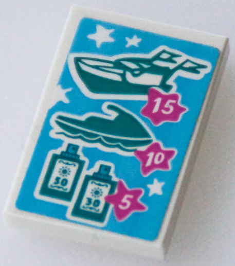 Tile 2 x 3 with Number 15, 10 and 5 in Dark Pink Stars, Dark Turquoise Boat, Jet Ski and Sunscreen Bottles Pattern (Sticker) - Set 41433