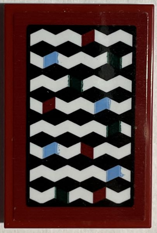 Tile 2 x 3 with Black Blanket with White Zigzag Stripes, Dark Red and Medium Blue Diamonds Pattern (Sticker) - Set 76408