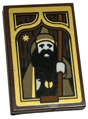 Tile 2 x 3 with Picture of Wizard with Staff and Star in Gold Frame Pattern (Sticker) - Set 40577