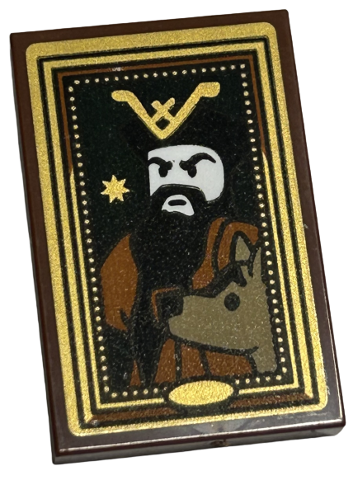 Tile 2 x 3 with Picture of Wizard with Dog and Star in Gold Frame Pattern (Sticker) - Set 40577