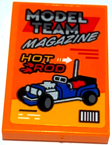 Tile 2 x 3 with Magazine Cover with 'MODEL TEAM MAGAZINE' and 'HOT ROD' Pattern (Sticker) – Set 10304