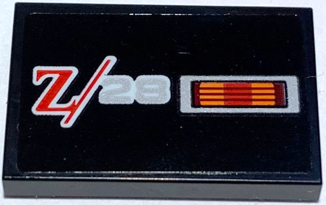 Tile 2 x 3 with Red and Silver 'Z/28' and Red and Orange Reflector Pattern Model Left Side (Sticker) – Set 10304