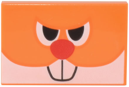Tile 2 x 3 with Angry Black and White Eyes Partially Closed, Red Nose, Buck Teeth Pattern (Super Mario Waddlewing Face)