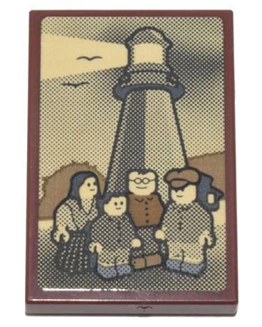 Tile 2 x 3 with Sepia Picture of Family of 4 Minifigures and Lighthouse Pattern (Sticker) - Set 21335