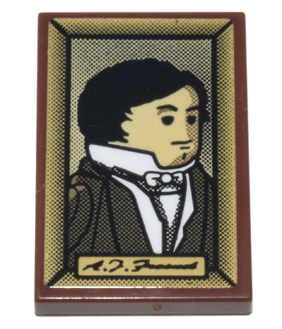 Tile 2 x 3 with Framed Portrait of Man with Suit, White Shirt, and Bow Tie and Black Script 'A. J. Fresnel' Pattern (Sticker) - Set 21335