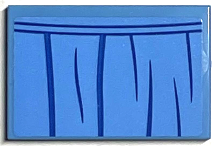 Tile 2 x 3 with Curtain with Dark Blue Curved Lines Top Half Pattern (Sticker) - Set 76398