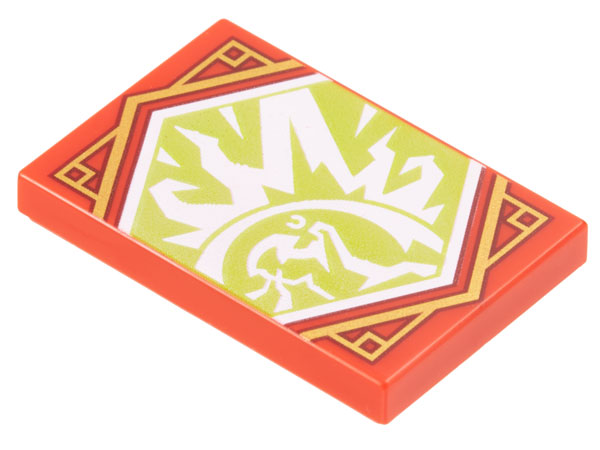 Tile 2 x 3 with White Ninja, Force Field, and Fire on Lime Background with Gold Trim Pattern (Ninjago Resilience Banner)