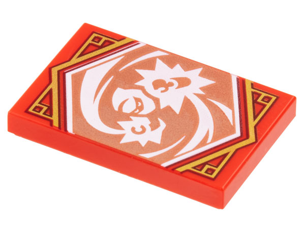 Tile 2 x 3 with White Ninja with Energy Burst Hands on Copper Background with Gold Trim Pattern (Ninjago Focus Banner)