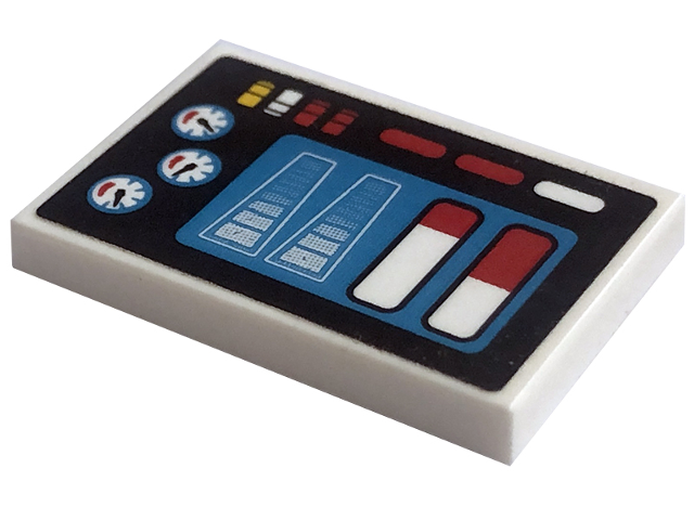 Tile 2 x 3 with Control Panel with Display, Gauges and Lights on Black Background Pattern (Sticker) - Set 42094
