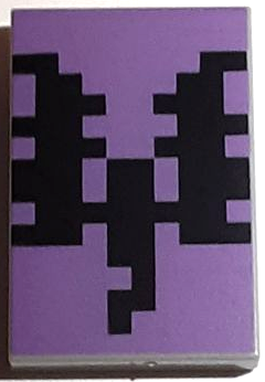 Tile 2 x 3 with Pixelated Black Dragon on Medium Lavender Background Pattern (Minecraft End Warrior Shield)