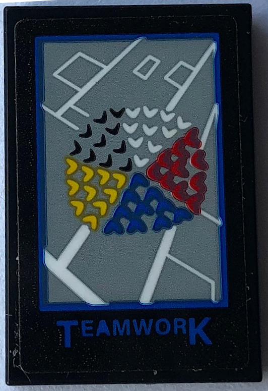 Tile 2 x 3 with Motivational Poster with 'TEAMWORK', Black, White, Red, Blue and Yellow Hearts Pattern (Sticker) - Set 21336