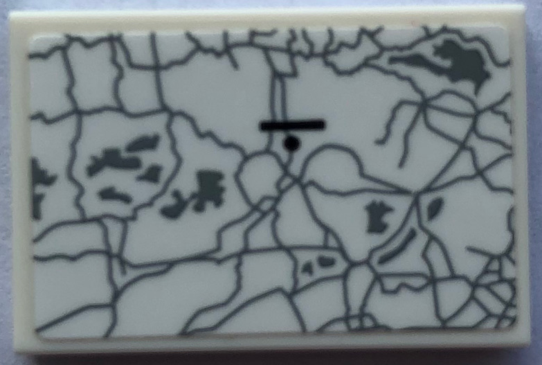 Tile 2 x 3 with Light Bluish Gray Map with Black Line and Dot Pattern (Sticker) - Set 21336