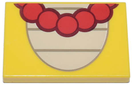 Tile 2 x 3 with Tan Partial Oval with Dark Tan Lines, Necklace with Large Red Beads Pattern (Super Mario Wendy Stomach)