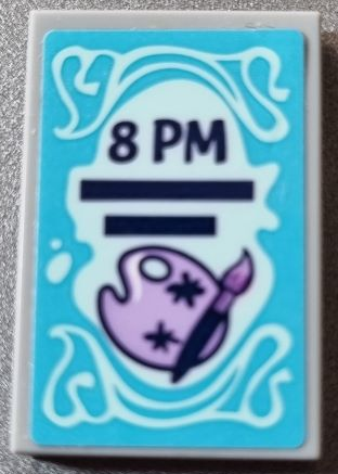 Tile 2 x 3 with Dark Blue '8 PM', Lavender Paint Palette and Brush on Medium Azure Background Pattern (Sticker) - Set 41365