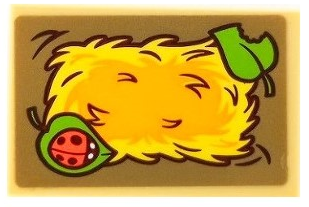 Tile 2 x 3 with Hay, Lime Leaves and Coral Ladybug on Dark Tan Background Pattern (Sticker) - Set 41432