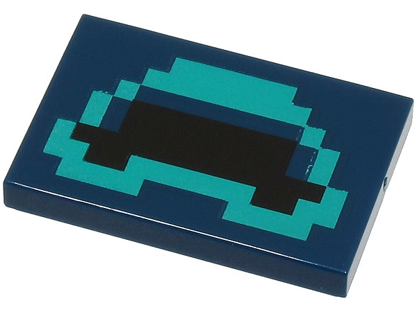 Tile 2 x 3 with Pixelated Black Mouth with Dark Turquoise Outline Pattern (Minecraft Warden Mouth)