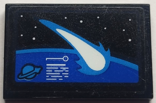 Tile 2 x 3 with Asteroid Tracker Screen with Planet, Stars and Classic Space Logo Pattern (Sticker) - Set 60351