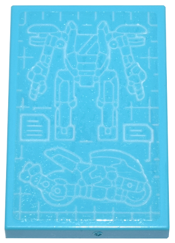 Tile 2 x 3 with White Transforming Mech Bike Racer Blueprint Pattern (Sticker) - Set 71799