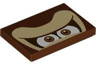 Tile 2 x 3 with Tan Forehead, Dark Orange and White Eyes on Dark Brown Background Pattern (Super Mario Donkey Kong Upper Face)