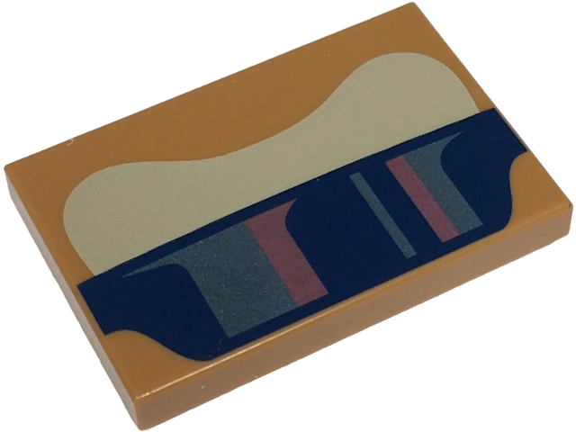 Tile 2 x 3 with Tan and Dark Blue Curved Panels with Metallic Pink and Metallic Light Blue Stripes Pattern (Super Mario Funky Kong Brow and Sunglasses)