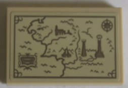 Tile 2 x 3 with Dark Tan Middle-Earth Map with Towers, Compass Rose and Fortress Pattern (Sticker) - Set 10316