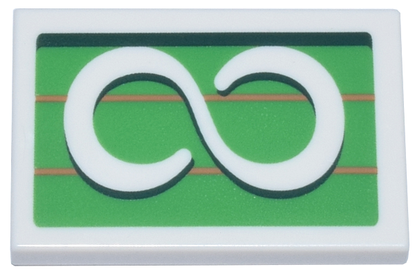 Tile 2 x 3 with White Infinity Symbol on Bright Green Background with Dark Green and Medium Nougat Lines Pattern