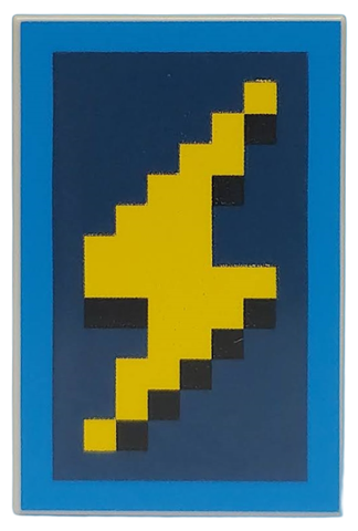 Tile 2 x 3 with Pixelated Yellow and Black Lightning Bolt with Blue Border on Dark Blue Background Pattern (Minecraft Golden Knight Shield)