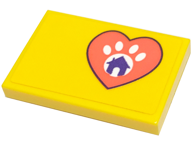 Tile 2 x 3 with Coral Heart, Dark Purple House and White Paw Print Pattern Model Left Side (Sticker) - Set 41699