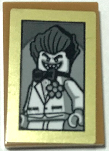 Tile 2 x 3 with Picture of The Joker Minifigure in Gold Frame Pattern (Sticker) - Set 70922