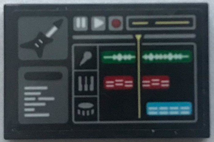 Tile 2 x 3 with Music Recording Screen, Electric Guitar, Microphone, Keyboard, Drum, Sound Equalizer Bars, Pause, Play and Record Buttons Pattern (Sticker) - Set 70922