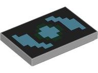 Tile 2 x 3 with Pixelated Medium Azure and Dark Green Swirl on Black Background Pattern (Minecraft Shield)