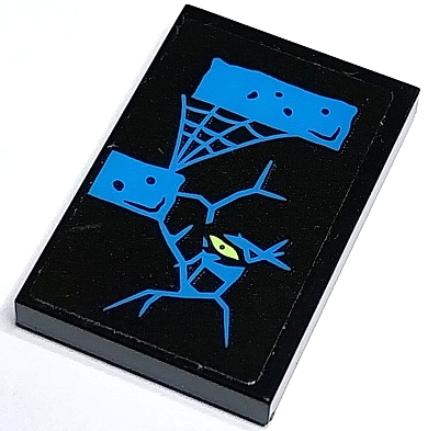 Tile 2 x 3 with Dark Azure Cracks, Bricks, Cobweb and Yellowish Green Eye Pattern (Sticker) - Set 70430