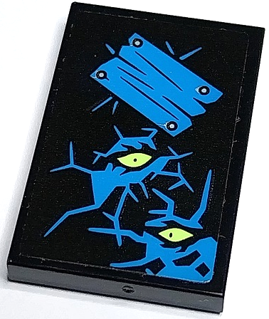 Tile 2 x 3 with Dark Azure Cracks, Wooden Board with Nails and Yellowish Green Eyes Pattern (Sticker) - Set 70430
