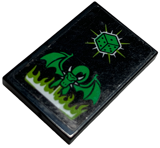 Tile 2 x 3 with Green Die and Dragon Breathing Lime and White Fire Pattern (Sticker) - Set 60291