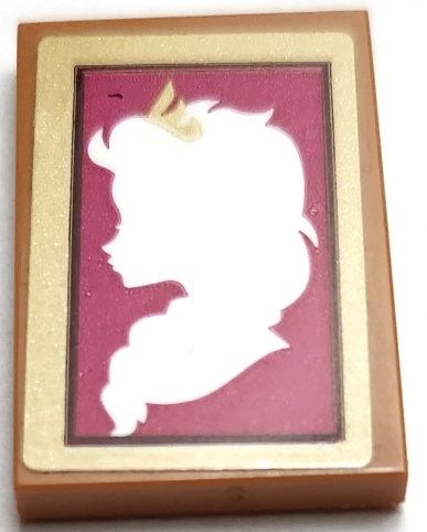 Tile 2 x 3 with White Elsa Silhouette on Magenta Background in Gold Frame Pattern (Sticker) - Set 41167