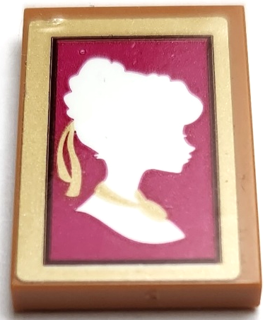 Tile 2 x 3 with White Anna Silhouette on Magenta Background in Gold Frame Pattern (Sticker) - Set 41167