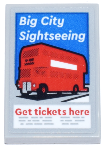 Tile 2 x 3 with White 'Big City Sightseeing', Red London Bus and 'Get tickets here' Pattern (Sticker) - Set 21347