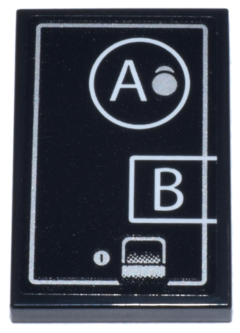 Tile 2 x 3 with Panel with Silver Border, Button, Keyhole, and Coin Return, and White Circle, Rectangle, and Letters A and  B Pattern (Sticker) - Set 21347