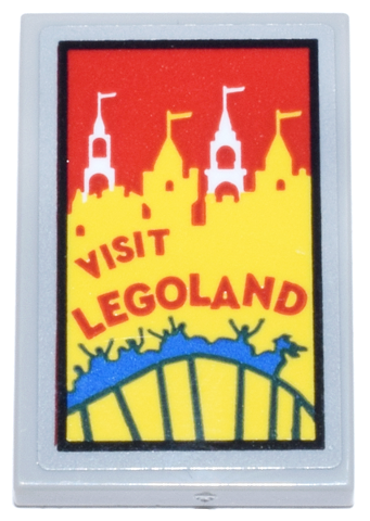 Tile 2 x 3 with Red 'VISIT LEGOLAND', White and Yellow Castle Towers, and Blue Roller Coaster Pattern (Sticker) - Set 21347