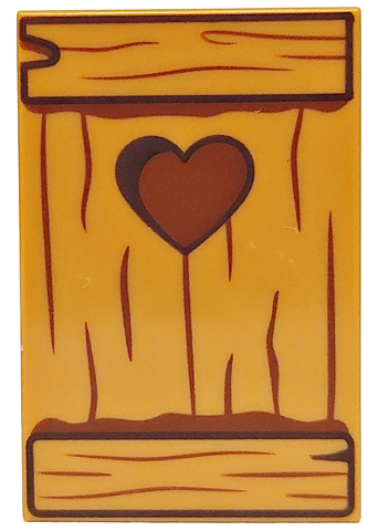 Tile 2 x 3 with Wooden Boards with Dark Brown Wood Grain and Reddish Brown Heart Pattern