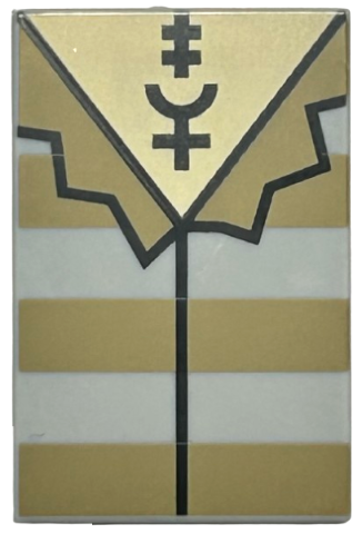 Tile 2 x 3 with Shirt with Dark Tan Stripes and Collar, Tan Neck with Amalgamation Symbol Tattoo Pattern (BrickHeadz Sirius Black Torso)