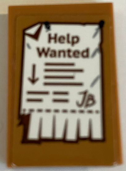 Tile 2 x 3 with Bulletin Board / Pinboard with White 'Help Wanted' Poster, Arrow and 'JB' Pattern (Sticker) - Set 70425