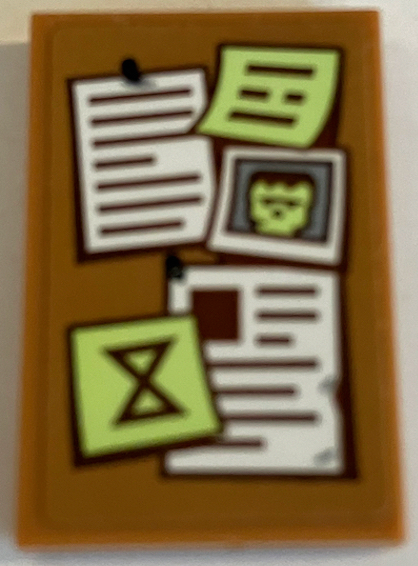 Tile 2 x 3 with Bulletin Board / Pinboard with White and Yellowish Green Notes and Monster Picture Pattern (Sticker) - Set 70425