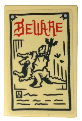 Tile 2 x 3 with Red 'BEWARE' and Black Dragon Pattern (Sticker) - Set 10332