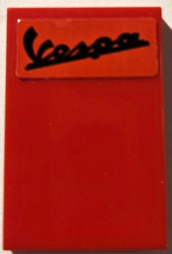 Tile 2 x 3 with Black Script Vespa Logo Pattern (Sticker) - Set 40517