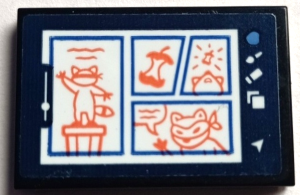 Tile 2 x 3 with Tablet Computer Screen with Icons, Mouse Cursor and Drawing of Comic with Raccoon and Apple Pattern (Sticker) - Set 41739