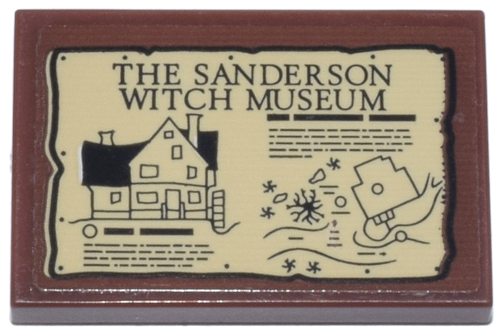 Tile 2 x 3 with 'THE SANDERSON WITCH MUSEUM' and House on Tan Background Pattern (Sticker) - Set 21341
