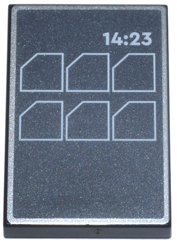 Tile 2 x 3 with Console with Silver Border, White Menu Icons and '14:23' on Dark Silver Background Pattern